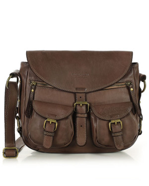 MARCO MAZZINI Skórzana torebka listonoszka z kieszeniami safari handmade bag brąz
