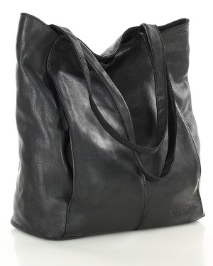 Miękka torba typu shopper skórzana na ramię - MARCO MAZZINI - czarny