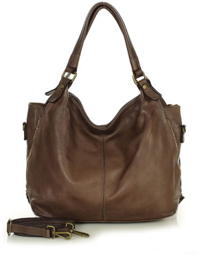 Torba skórzana wysokogatunkowa na ramię styl miejski shoulder leather bag - MARCO MAZZINI czekoladowy brąz