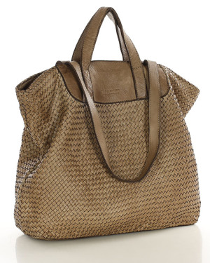 Torba damska pleciona shopper & shoulder leather bag - MARCO MAZZINI beż taupe