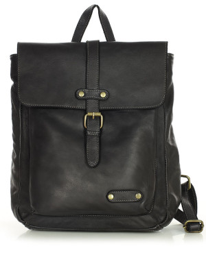 MARCO MAZZINI Miejski plecak skórzany w stylu old look handmade leather czarny