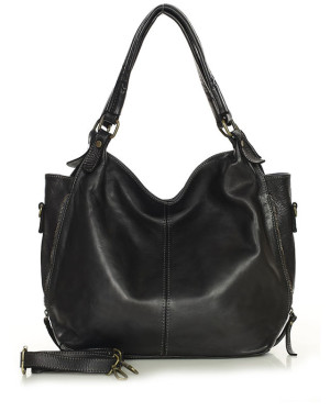 Torba skórzana wysokogatunkowa na ramię styl miejski shoulder leather bag - MARCO MAZZINI czarna