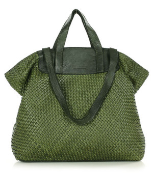 Torba damska pleciona shopper & shoulder leather bag - MARCO MAZZINI zielony militare