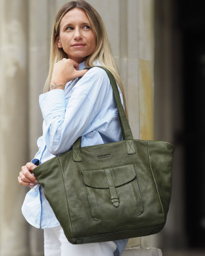 Torebka skórzana miejski shopper z przegrodą – zielona MARCO MAZZINI