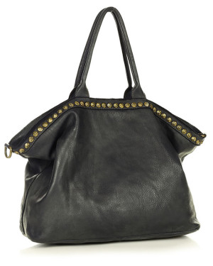 Duża torebka skórzana oversize style shopper bag - MARCO MAZZINI czarny