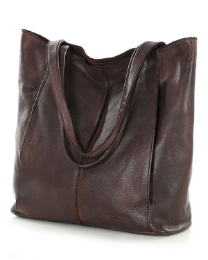 Miękka torba typu shopper skórzana na ramię - MARCO MAZZINI - ciemny brąz