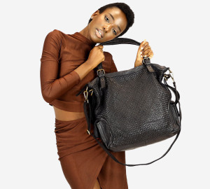 Miejska torebka skórzana z regulowanymi rączkami shopper vintage leather - MARCO MAZZINI czarny