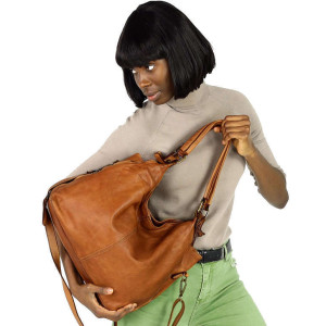 Torba skórzana wysokogatunkowa na ramię styl miejski shoulder leather bag - MARCO MAZZINI camel