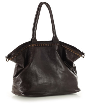 Duża torebka skórzana oversize style shopper bag - MARCO MAZZINI ciemny brąz caffe