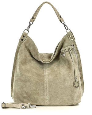Torebka skórzana ponadczasowy design worek na ramię XL hobo leather bag - MARCO MAZZINI nubuk beżowa