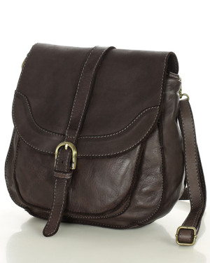 Torebka vintage retro skórzana listonoszka saddle bag - MARCO MAZZINI ciemnobrązowa
