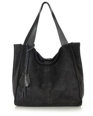 Czarna torba zamszowa ze skóry typu shopper - MARCO MAZZINI