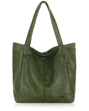 Miękka torba typu shopper skórzana na ramię - MARCO MAZZINI - zielona