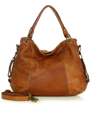 MARCO MAZZINI Miejska torebka skórzana na ramię city sholder handmade bag brąz camel