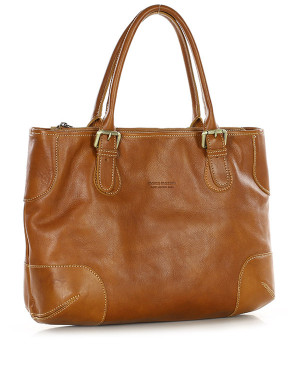 Torebka do ręki kuferek genuine leather made in Italy - MARCO MAZZINI camelowa