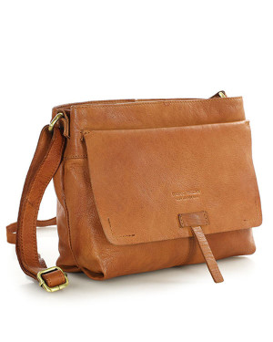 Torebka skórzana listonoszka damska messenger bag - MARCO MAZZINI brąz koniak