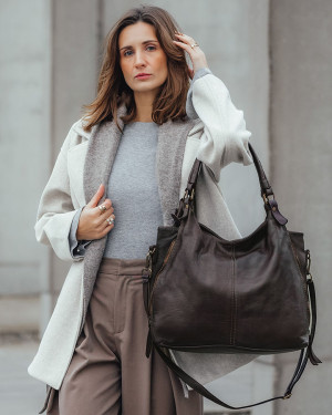 Torba skórzana wysokogatunkowa na ramię styl miejski shoulder leather bag - MARCO MAZZINI brąz caffe