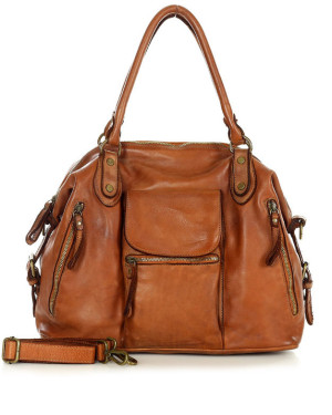 Torba biznesowa bowling retro bag skórzana - MARCO MAZZINI brąz camel