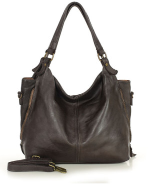 Torba skórzana wysokogatunkowa na ramię styl miejski shoulder leather bag - MARCO MAZZINI brąz caffe