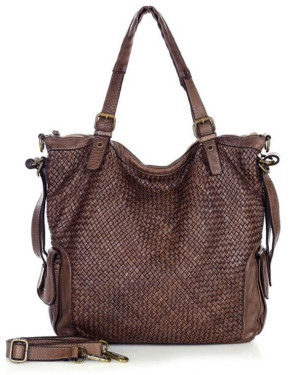 Miejska torebka z regulowanymi rączkami shopper pleciona skóra handmade - MARCO MAZZINI brąz