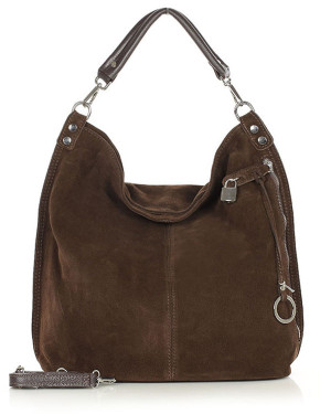 Torebka skórzana ponadczasowy design worek na ramię XL hobo leather bag - MARCO MAZZINI nubuk brąz caffe