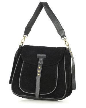 OKAZJA. Torebka zamszowa saddle bag skórzana na ramię - MARCO MAZZINI czarna