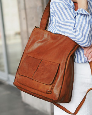 Torebka damska shopper A4 skóra naturalna - MARCO MAZZINI brąz camel