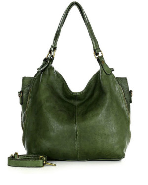 Torba skórzana wysokogatunkowa na ramię styl miejski shoulder leather bag - MARCO MAZZINI zielona