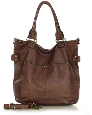 Torebka skórzana XL shopper vintage bag z kieszeniami vera pelle - MARCO MAZZINI czekoladowy brąz