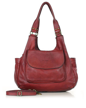Włoska torebka skórzana z kieszenią retro bag handmade - MARCO MAZZINI bordo czerwona