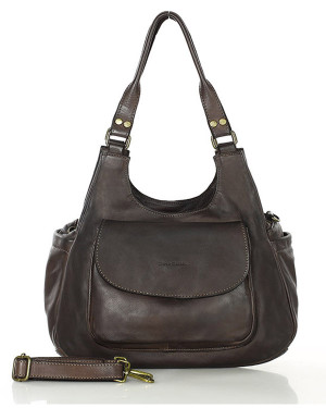 Włoska torebka skórzana z kieszenią z przodu retro bag handmade - MARCO MAZZINI ciemny brąz caffe