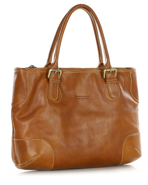 Torebka do ręki kuferek genuine leather made in Italy - MARCO MAZZINI camelowa