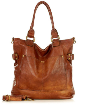 Torebka skórzana XL shopper vintage bag z kieszeniami vera pelle - MARCO MAZZINI brąz migdałowy