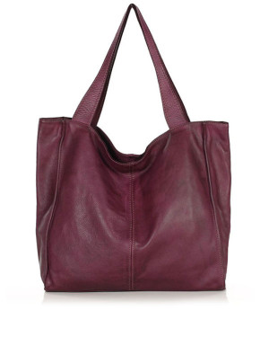 Torebka miejska shopper bag skóra naturalna handmade MARCO MAZZINI bordowa