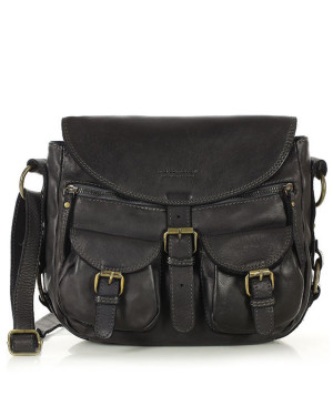 MARCO MAZZINI Skórzana torebka listonoszka z kieszeniami safari handmade bag czarna