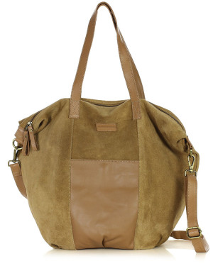 Torba skórzana zamszowa shopper z kieszeniami - It bag MARCO MAZZINI beżowa