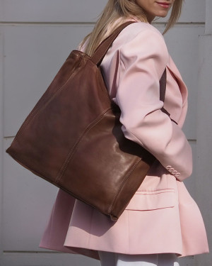 MARCO MAZZINI Torebka miejski shopper bag skóra naturalna handmade brąz