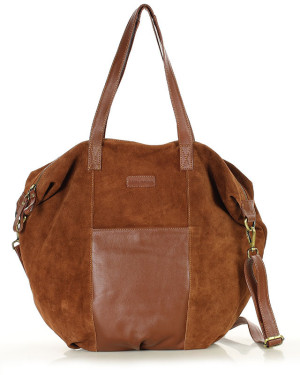 Torba skórzana zamszowa shopper z kieszeniami - It bag MARCO MAZZINI brązowy