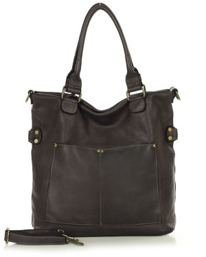 Torebka skórzana XL shopper vintage bag z kieszeniami vera pelle - MARCO MAZZINI brąz caffe