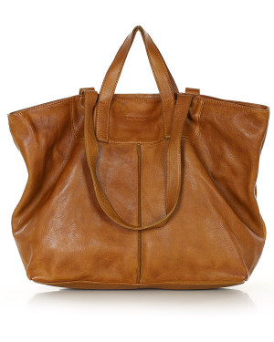 OKAZJA. Duża torba shopper skórzana podwójne rączki - MARCO MAZZINI brąz camel