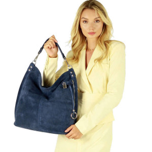 Torebka skórzana ponadczasowy design worek na ramię XL hobo leather bag - MARCO MAZZINI nubuk granat