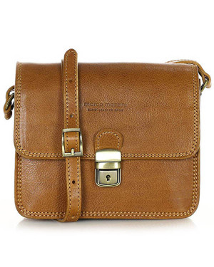 Torba skórzana kwadratowa premium Florence bag - MARCO MAZZINI camelowa