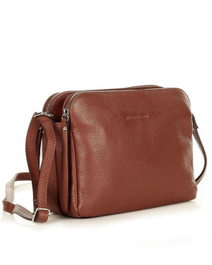 Torebka skórzana crossbody listonoszka dwie komory - MARCO MAZZINI brąz migdałowy