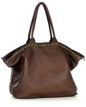 Duża torebka skórzana oversize style shopper bag - MARCO MAZZINI czekoladowy brąz