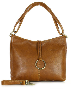 Klasyczna torba skórzana na ramię premium leather - MARCO MAZZINI brąz camel
