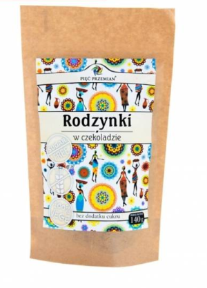 Rodzynki w czekoladzie bez cukru 140 g Pięć Przemian