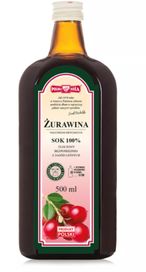 Sok z żurawiny 100% bez cukru 500 ml Polska Róża
