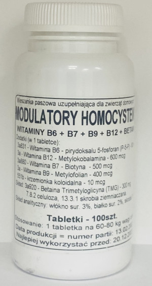 Modulatory homocysteiny - Witaminy B6 + B7 + B9 + B12 + Betaina 100tabletek Podkowa