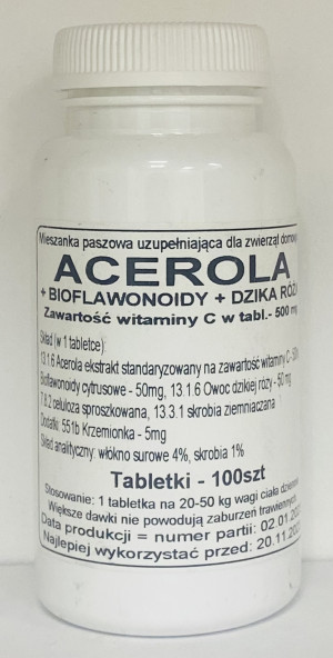 Acerola + bioflawonoidy + dzika róża - naturalna witamina C - tabletki 100sztuk Podkowa