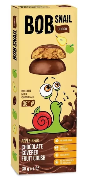 Przekąska Jabłko - Gruszka W Mlecznej Czekoladzie Belgijskiej Bez Dodatku Cukru Bezglutenowa 30 G - Bob Snail